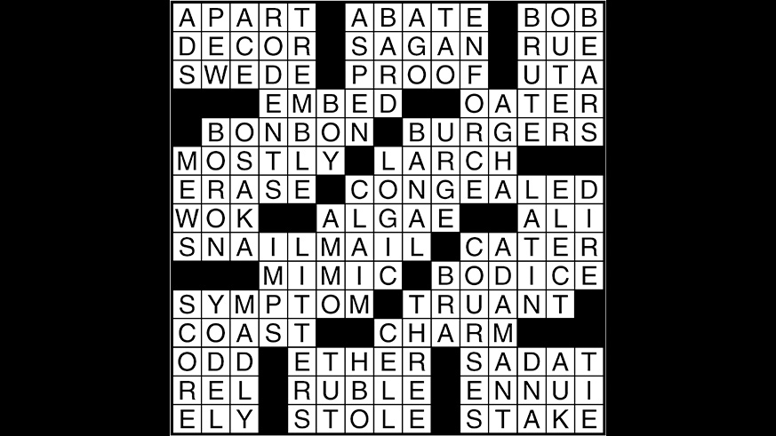 Crossword puzzle answers: February 2, 2018