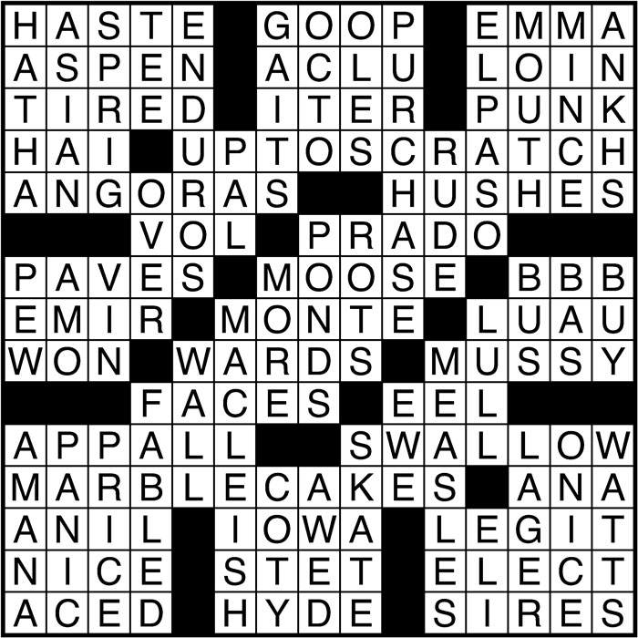 Crossword puzzle answers: February 22, 2017