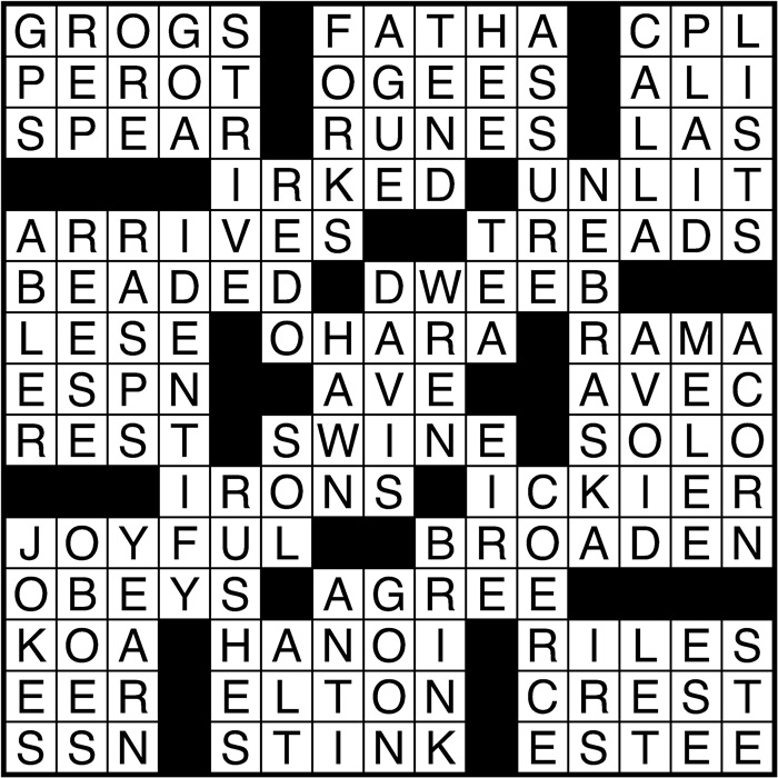 Crossword puzzle answers: February 23, 2017