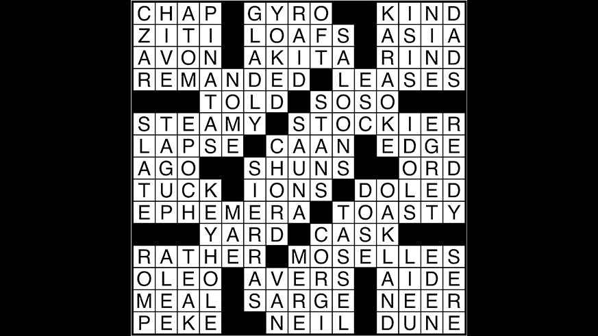 Crossword puzzle answers: February 23, 2018