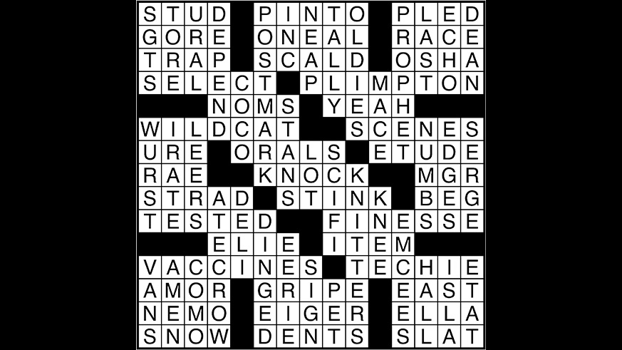 Crossword puzzle answers: February 9, 2018