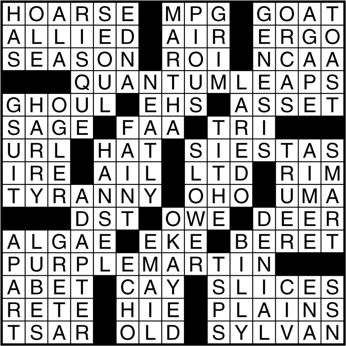 Crossword puzzle answers: January 10, 2017