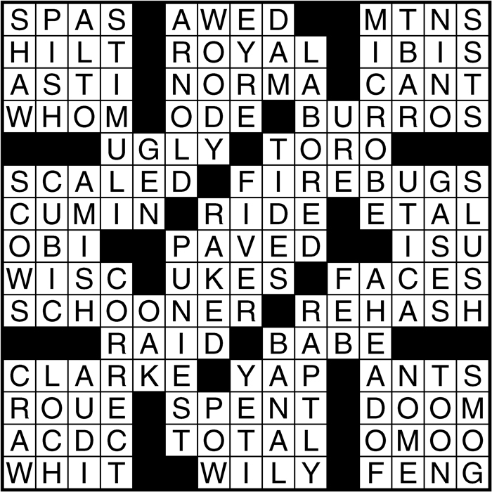 Crossword puzzle answers: January 13, 2017