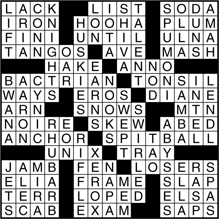 Crossword puzzle answers: January 20, 2017