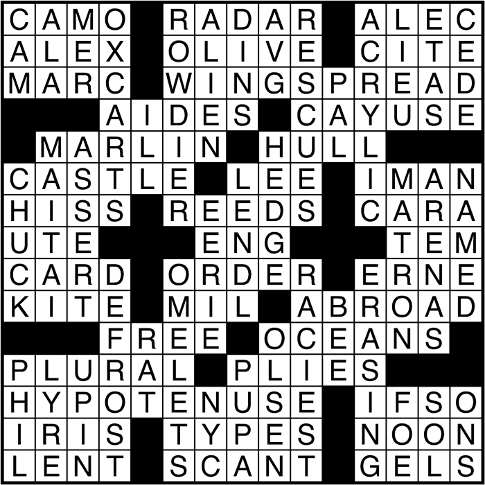 Crossword puzzle answers: January 24, 2017