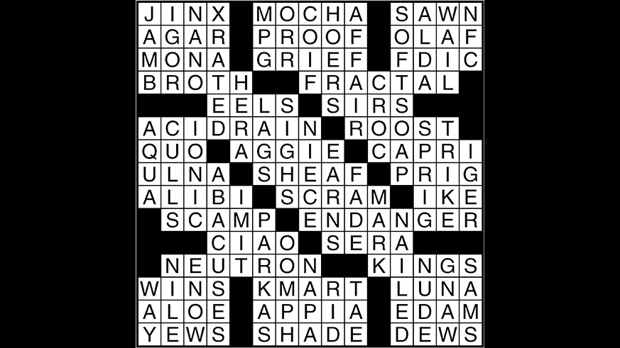 Crossword puzzle answers: January 26, 2018