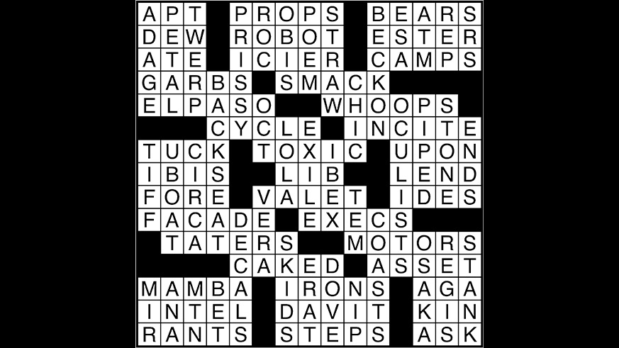 Crossword puzzle answers: January 2, 2018
