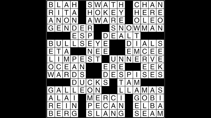 Crossword puzzle answers: January 30, 2018