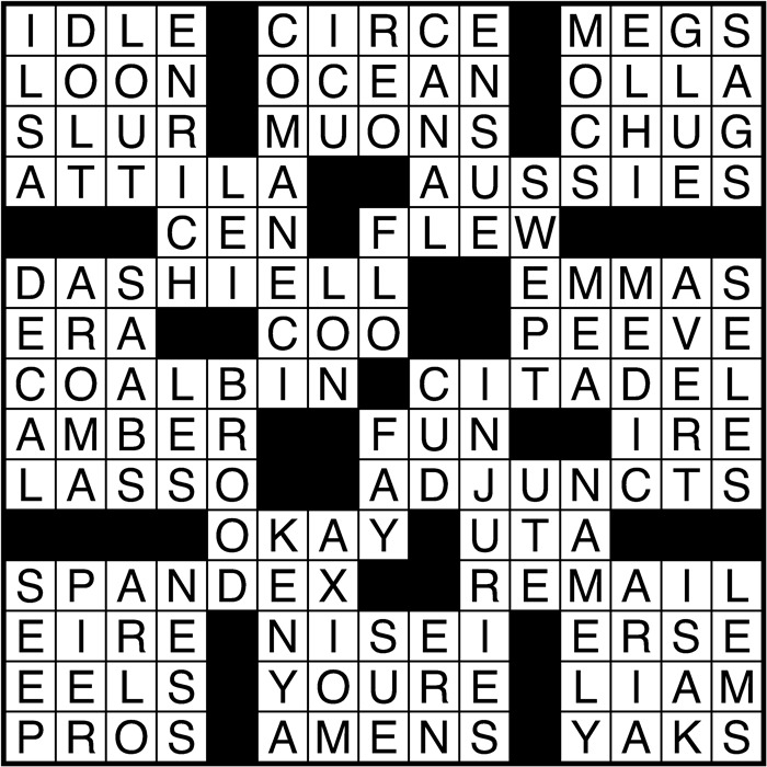 Crossword puzzle answers: January 31, 2017
