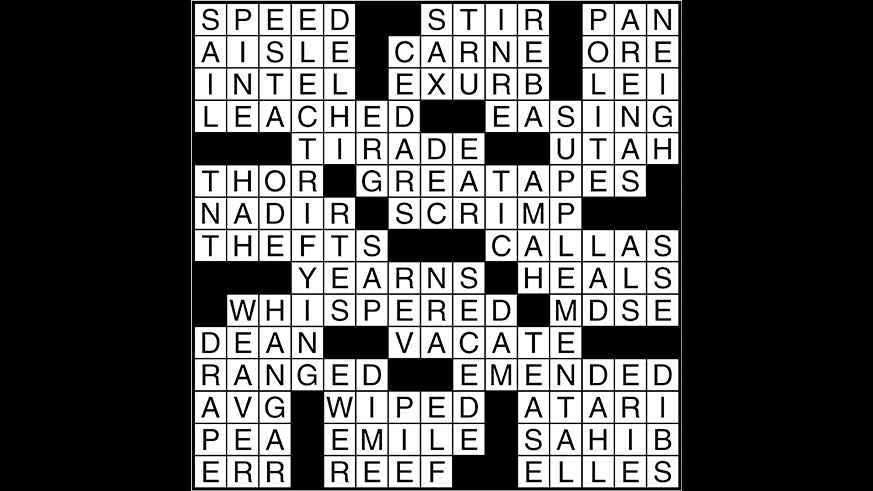 Crossword puzzle answers: January 31, 2018