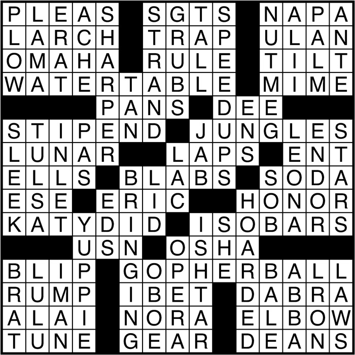 Crossword puzzle answers: January 4, 2017