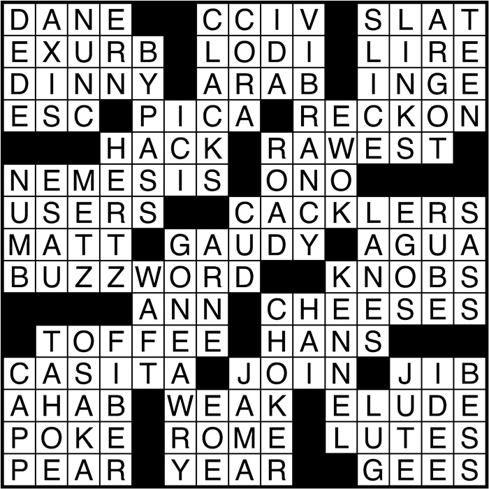 Crossword puzzle answers: January 5, 2017