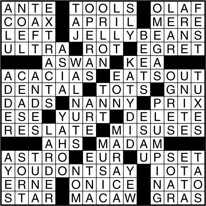 Crossword puzzle answers: January 9, 2017