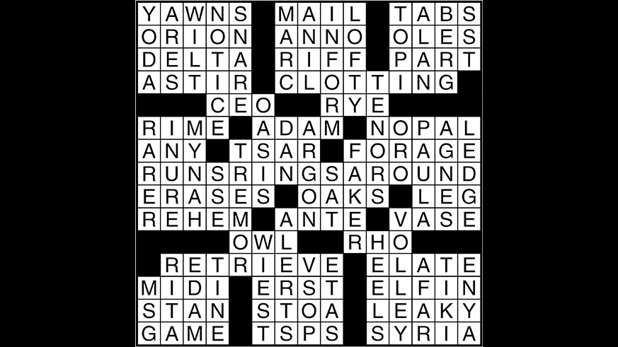 Crossword puzzle answers: June 1, 2017