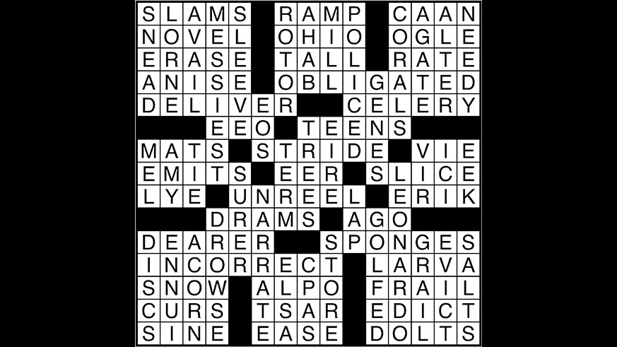 Crossword Puzzle answers: March 15, 2018