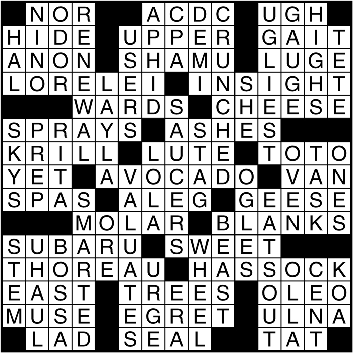 Crossword puzzle answers: March 20, 2017