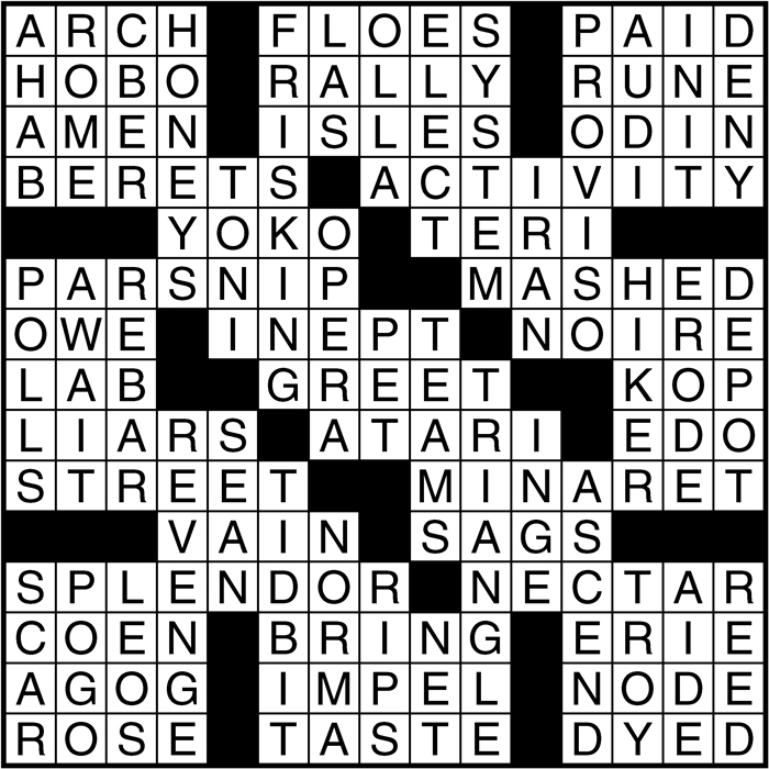 Crossword puzzle answers: March 3, 2017