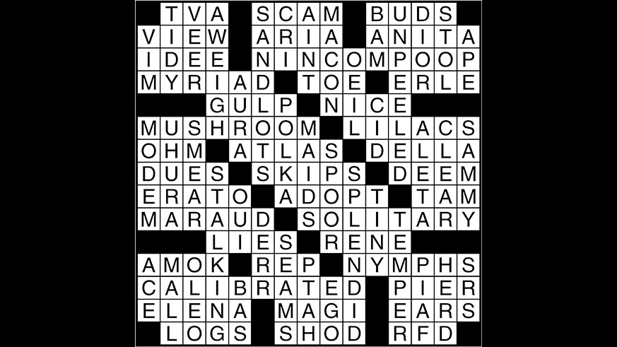 Crossword puzzle answers: May 29, 2017