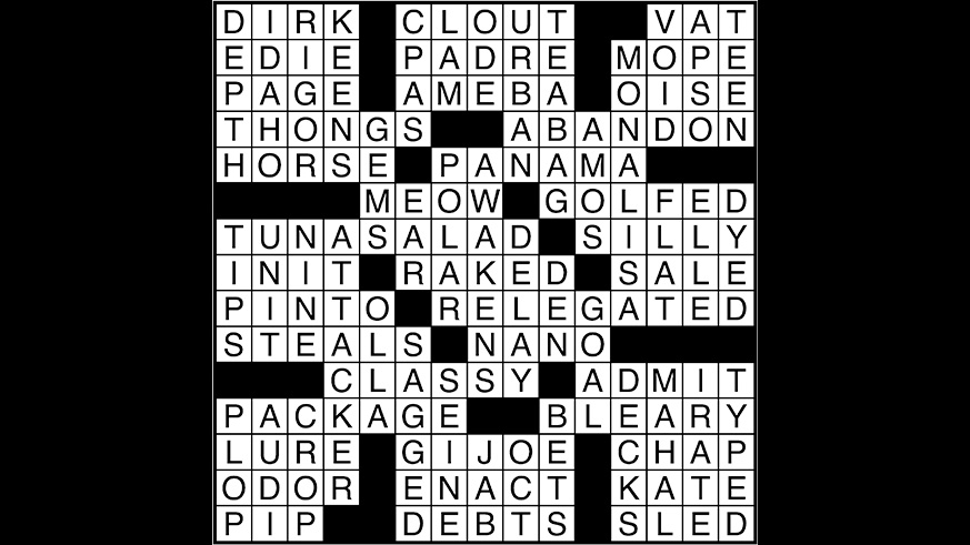 Crossword puzzle answers: November 1, 2017