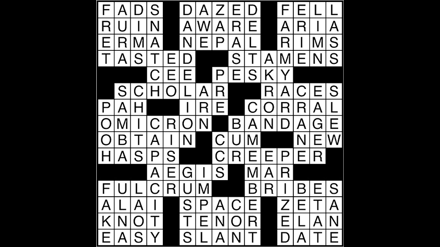 Crossword puzzle answers: November 15, 2017