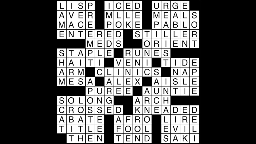 Crossword puzzle answers: November 3, 2017