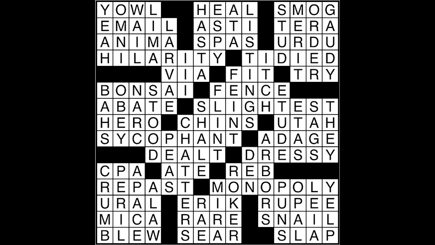 Crossword puzzle answers: August 24, 2017