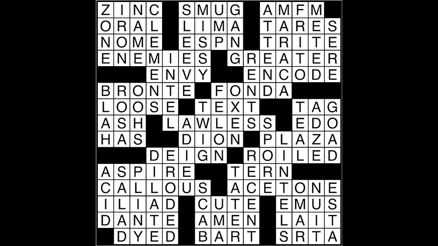 Crossword puzzle answers: January 18, 2018
