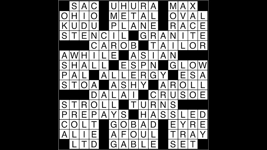 Crossword puzzle answers: January 19, 2018