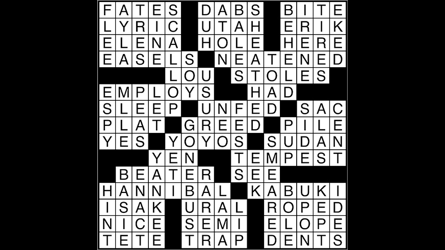 Crossword puzzle answers: October 11, 2017
