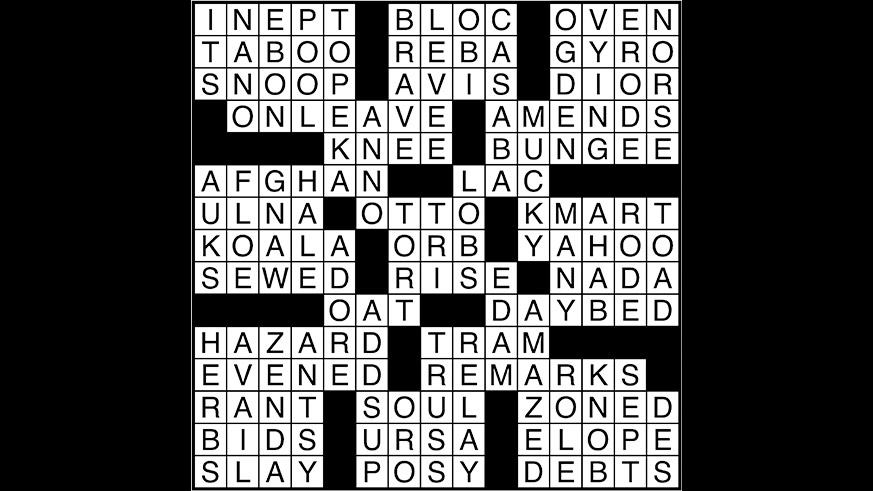Crossword puzzle answers: October 3, 2017
