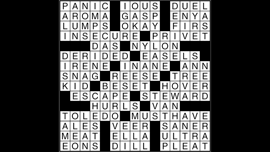 Crossword puzzle answers: September 15, 2017