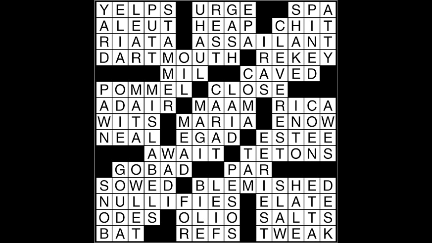 Crossword puzzle answers: September 20, 2017