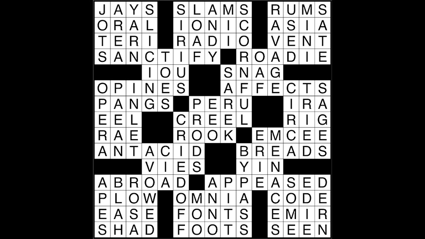 Crossword puzzle answers: September 6, 2017
