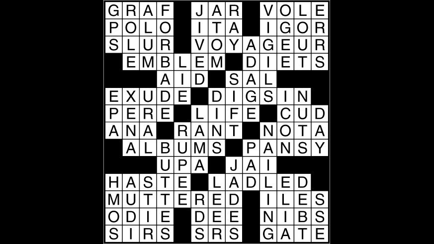 Crossword puzzle answers: May 7, 2018