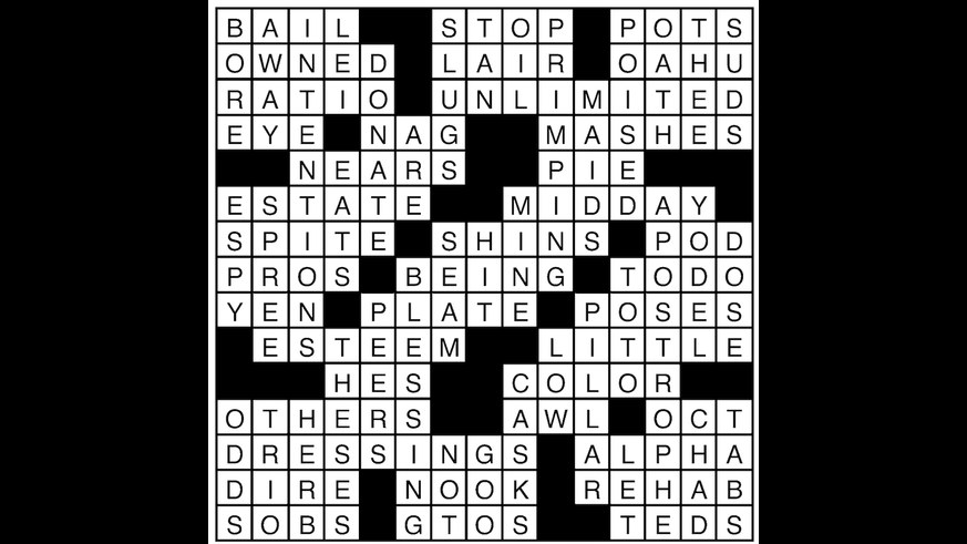Crossword puzzle answers: August 20, 2018