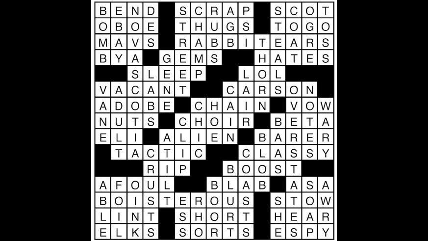 Crossword puzzle answers: August 21, 2018
