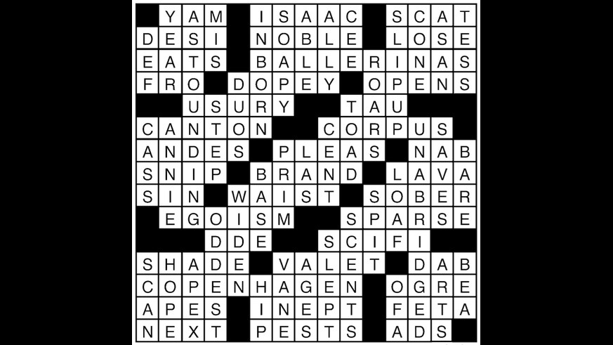 Crossword puzzle answers: August 28, 2018