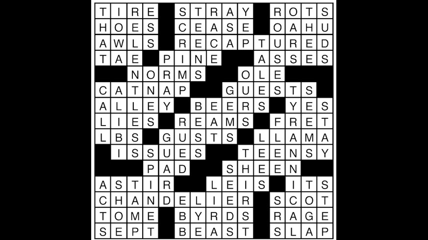Crossword puzzle answers: August 30, 2018