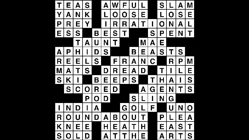 Crossword puzzle answers: October 2, 2018
