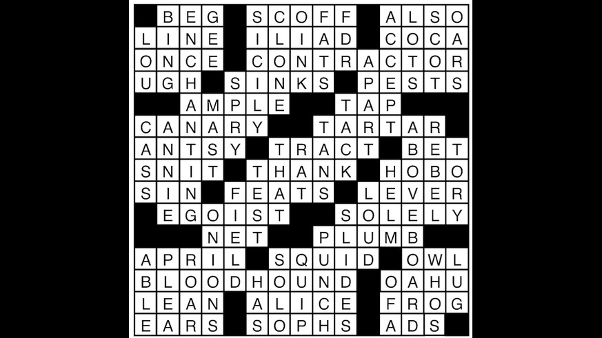 Crossword puzzle answers: September 11, 2018