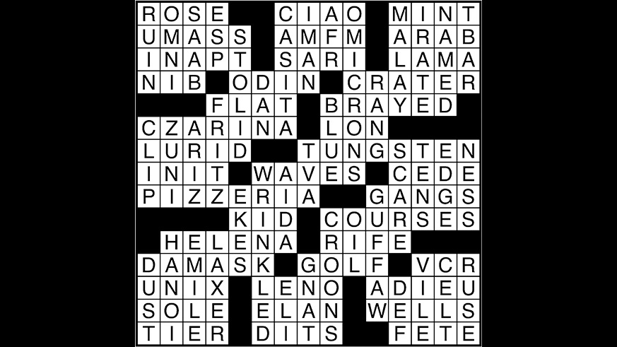 Crossword puzzle answers: January 8, 2018