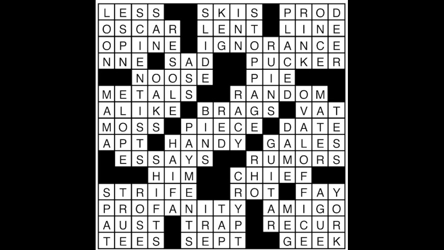 Crossword puzzle answers: September 17, 2018