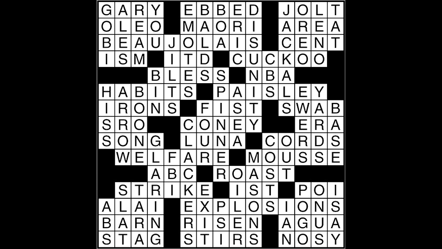 Crossword puzzle answers: August 14, 2017