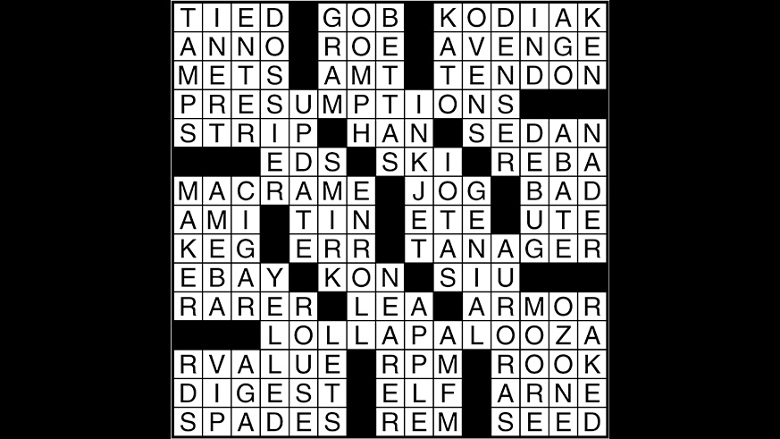 Crossword puzzle answers: August 16, 2017