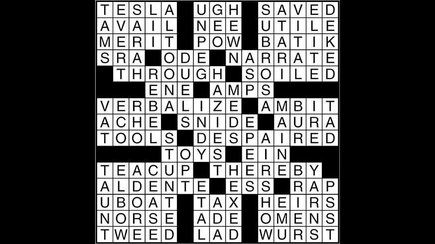 Crossword puzzle answers: August 22, 2017