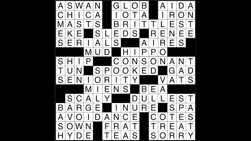 Crossword puzzle answers: August 31, 2017