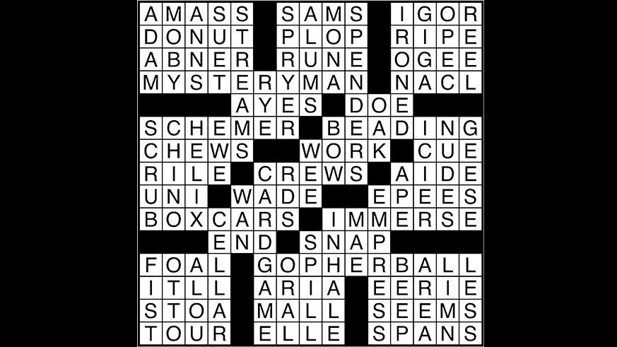 Crossword puzzle answers: January 5, 2018