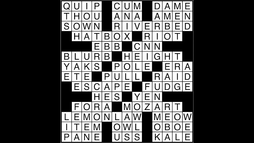 Crossword puzzle answers: March 28, 2018