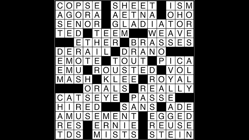 Crossword puzzle answers: October 12, 2017