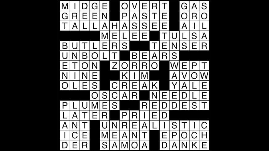 Crossword puzzle answers: October 17, 2017
